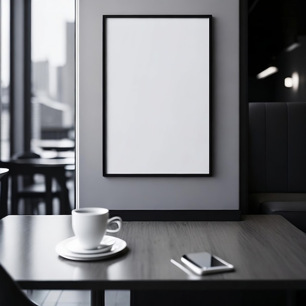 Blank poster mockup on coffee shop stock photo