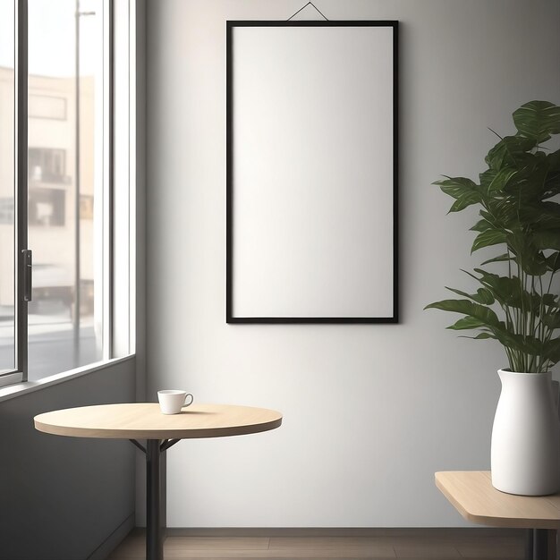 Blank poster mockup on coffee shop stock photo