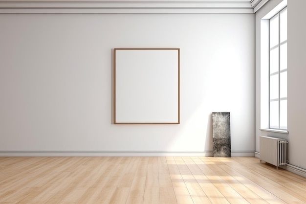 Blank poster standing against a white wall