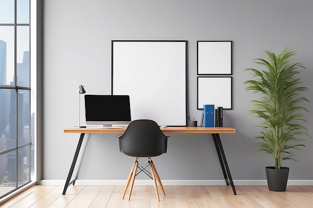 Blank poster on the wall in modern office