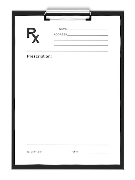 Blank prescription form isolated on white background