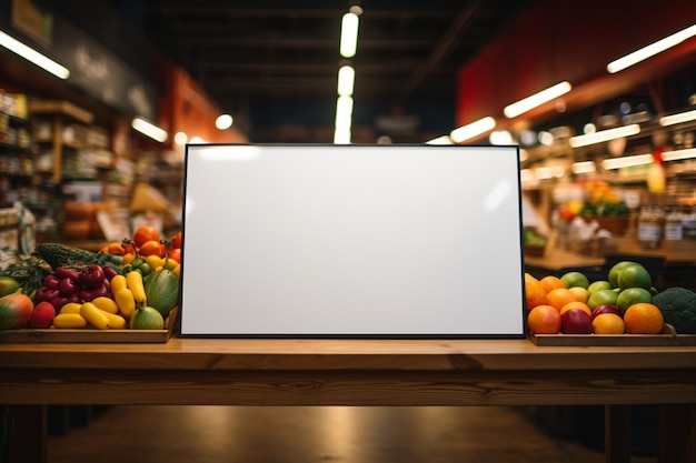 Photo blank price board mock up advertising board in supermarket or restaurant