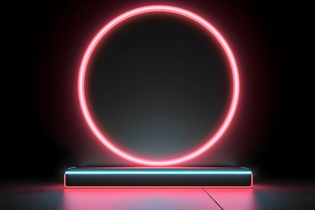 Blank product stand with neon light geometric shape background modern minimalist mockup for podium