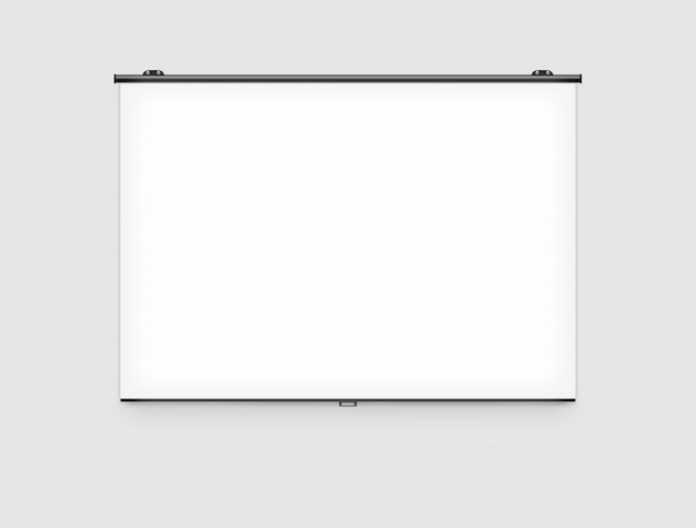 Photo blank projector screen mockup on the wall