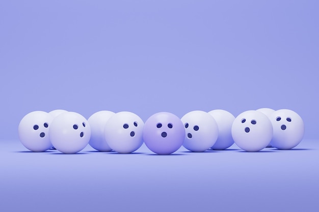 Blank purple bowling ball on pastel background mock up top view 3d rendering