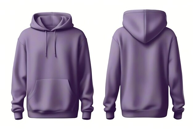 Photo blank purple hoodie in front and back view mockup white background generative ai