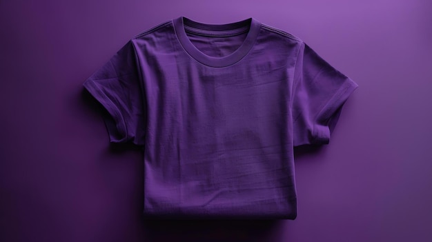 Blank purple tshirt folded on a purple background Simple and clean product photography