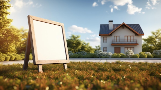 Blank Real Estate Sign in Front of New House