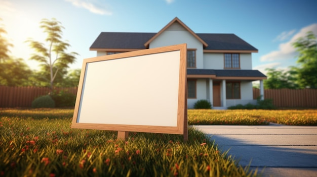 Blank Real Estate Sign in Front of New House