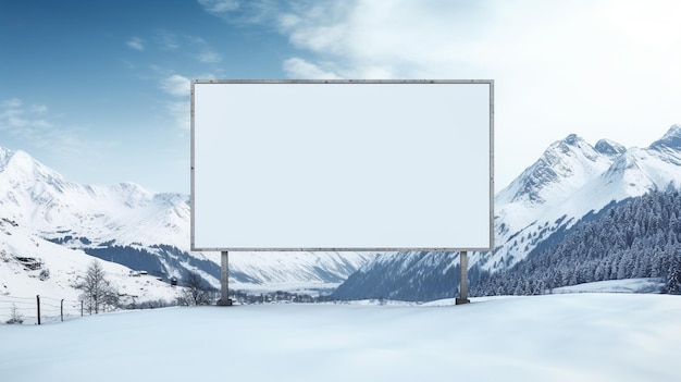 Blank reclamebord op wintersneeuw Blank leeg billboard in een stedelijke omgeving