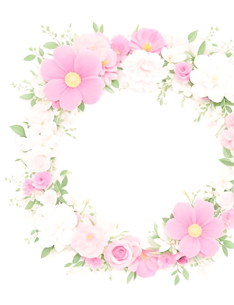 Photo blank rectangle pink roses frame on pink and white background generated by ai