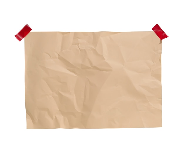 Blank rectangular crumpled beige sheet of paper glued. Place for an inscription, announcement