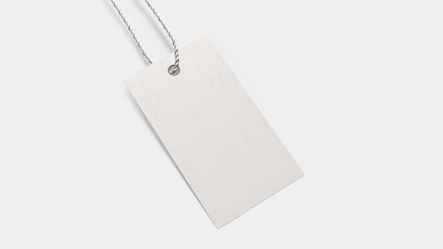 A blank rectangular white tag with a silver eyelet and a twisted white string
