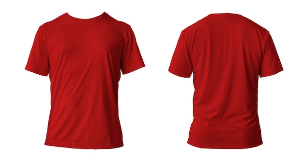 빈 빨간색 깨끗한 티셔츠 모형 격리된 전면 보기 빈 티셔츠 모델 모의 축구 또는 스타일 복장 템플릿을 위한 명확한 패브릭 천