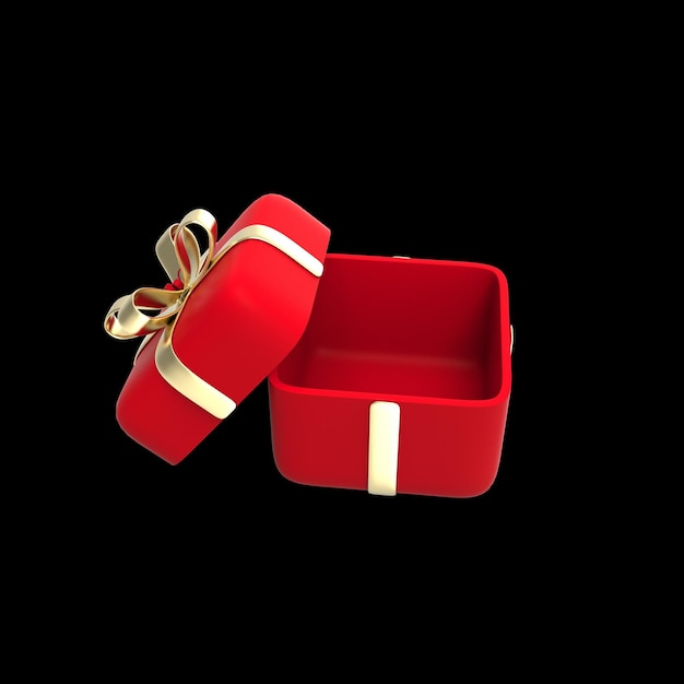 Blank red gift box open or top view preset box with golden ribbon bow 3d render illustration