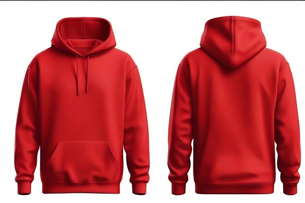 Photo blank red hoodie in front and back view mockup white background generative ai