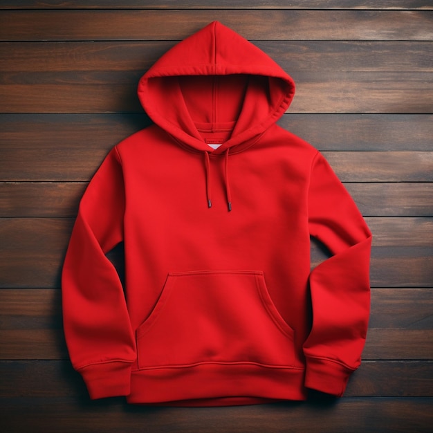 Premium AI Image | Blank red hoodie lying on the table photographed ...