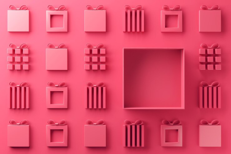 Blank red open paper box with minimal gift box design on red background