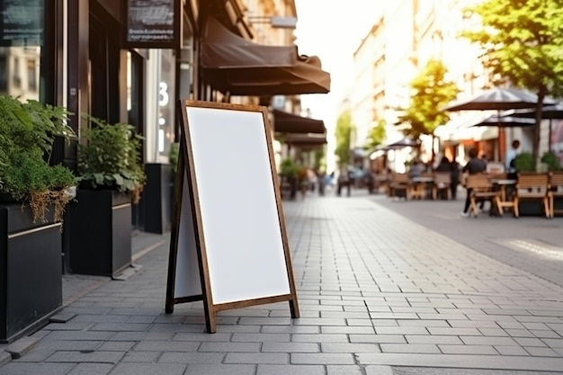 Blank restaurant shop sign or menu boards near the entrance to restaurant Cafe menu on the street Blackboard sign mockup in front of a restaurant Signboard freestanding Aframe blackboard