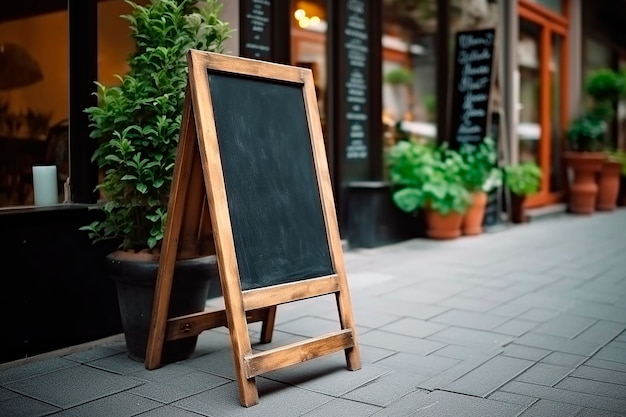 Blank restaurant shop sign or menu boards near the entrance to restaurant Cafe menu on the street