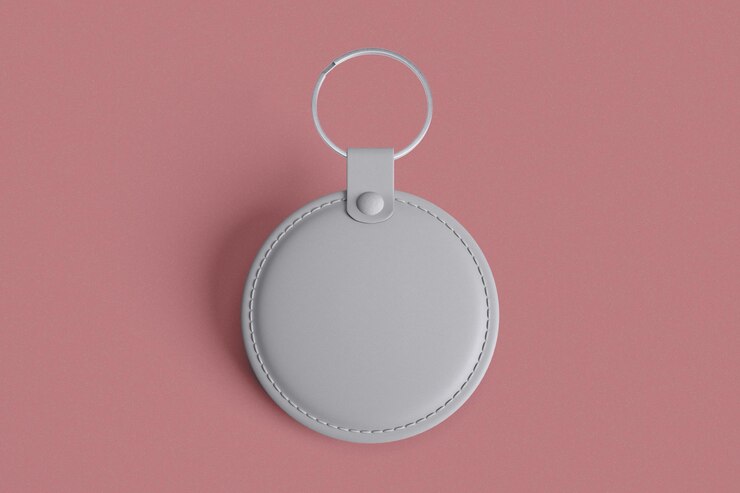 Foto blank ronde leren sleutelhanger mockup