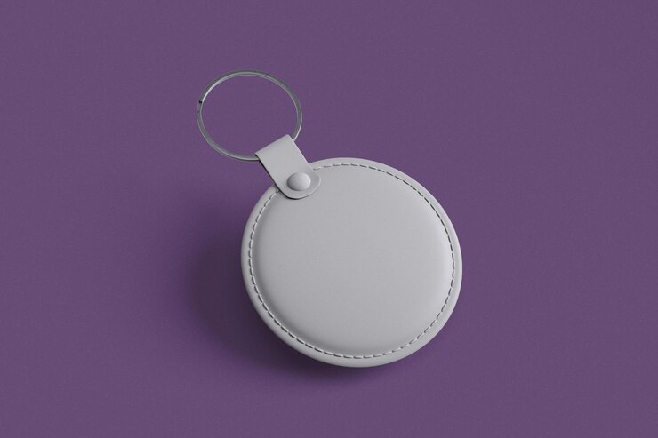 Foto blank ronde leren sleutelhanger mockup