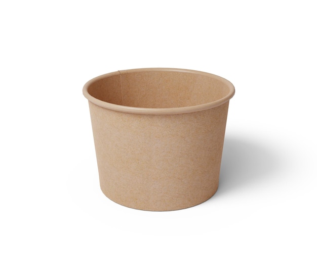 Blank round paper cup, kraft texture food container, 3D rendering