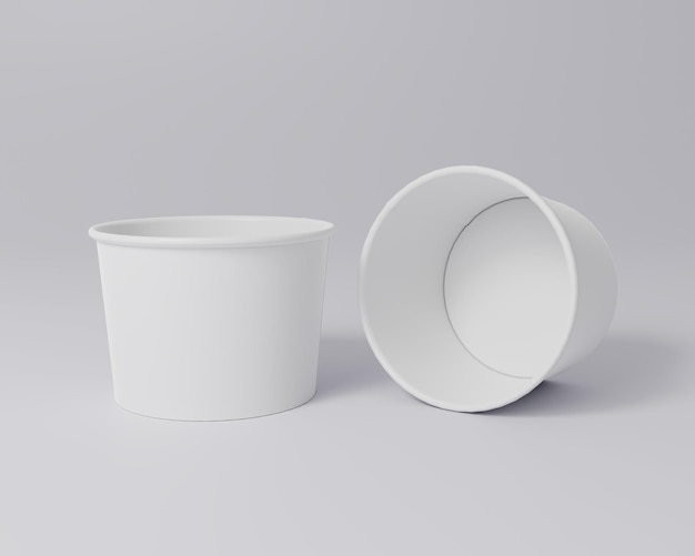 Blank round paper cups white food containers 3D rendering