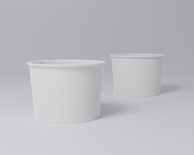 Blank round paper cups white food containers 3D rendering