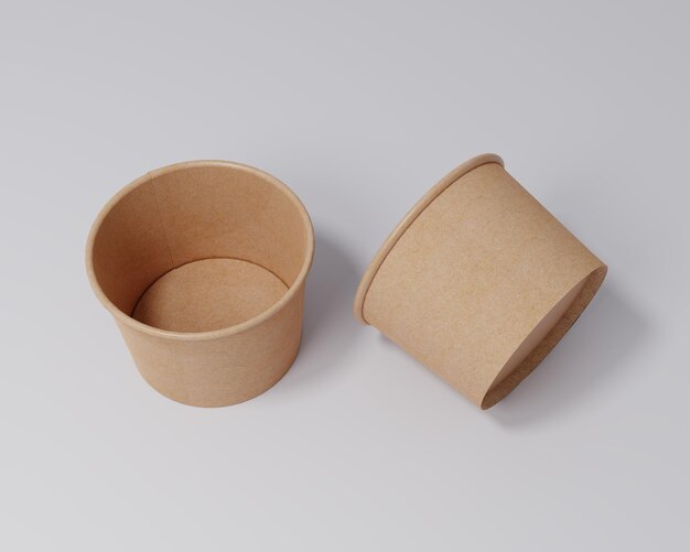 Blank round paper cups white food containers 3D rendering