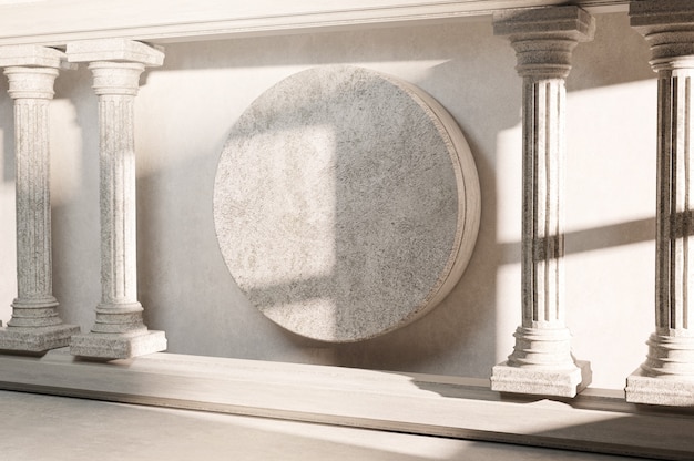 Vuoto rotondo pietra classica colonna pilastro colonade architettura classica banner rendering 3d realistico