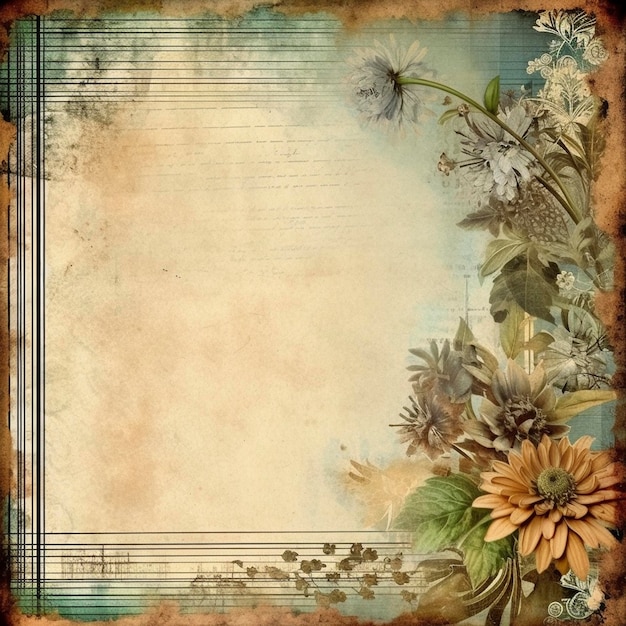 Blank scrapbook page with flower border created with generative AI