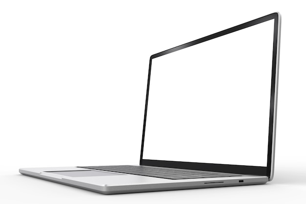 Blank screen computer notebook on white background