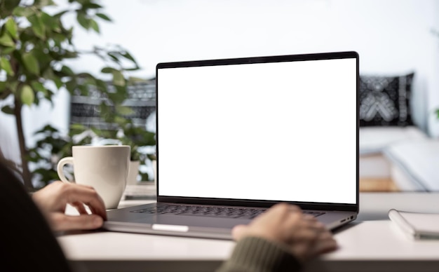 Blank screen laptop on desk