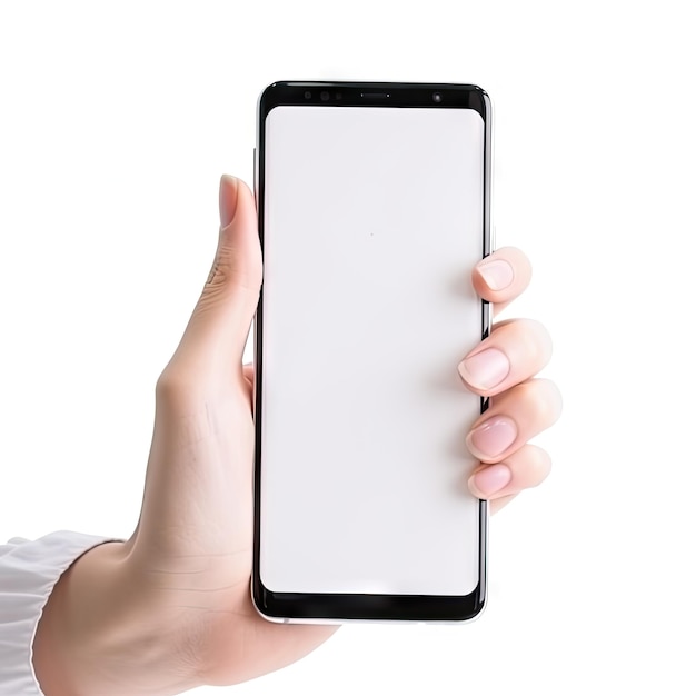 Blank Screen Mobile Phone in Hand on White Background