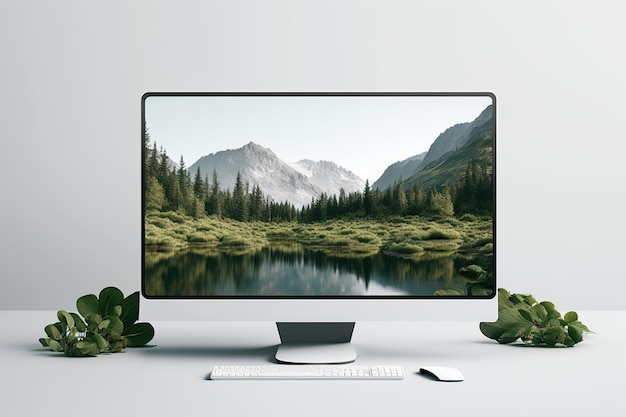 AI が生成した空白の画面 PC コンピューターのモックアップ スタイル