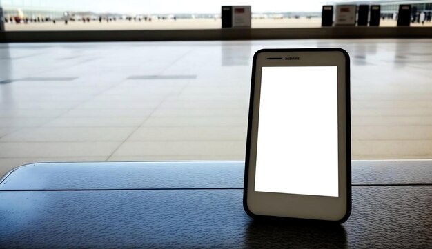 Foto smartphone a schermo vuoto all'aeroporto prima del volo