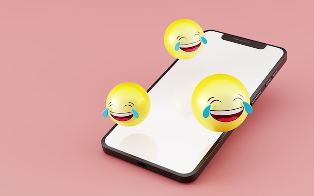 Пустой экран смартфона с иконой социальных сетей emoji 3d визуализации