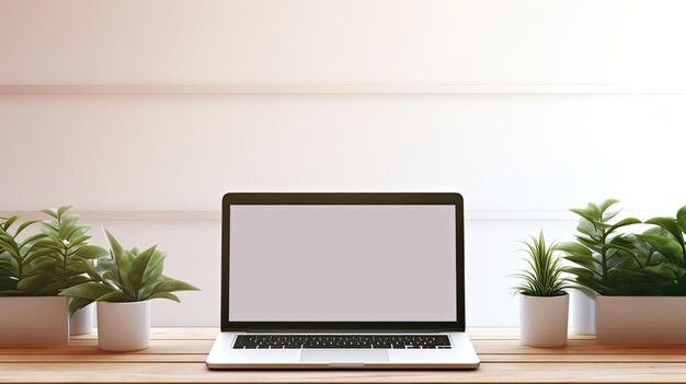 Blank screen workspace with laptop on table Mockup image