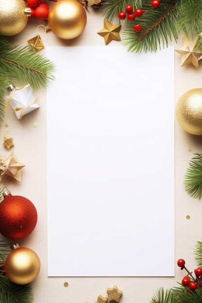 Photo a blank sheet of paper with a christmas tree and decorations on it