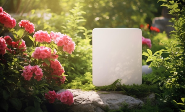 Blank Sign Amidst Blossoming Flowers