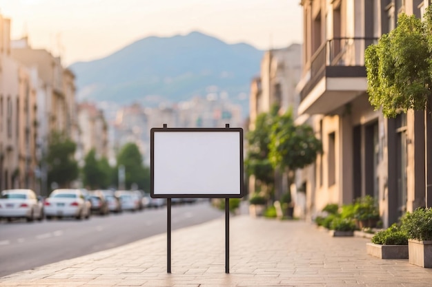 blank sign mockup and house blured background city background ai generative