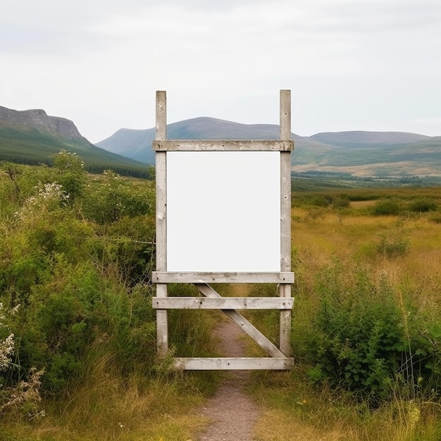 Photo a blank sign on a path in a field