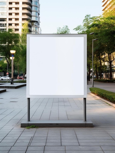 a blank sign on a sidewalk in a city