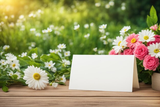 Blank Signboard with Flowers on Sunny Day