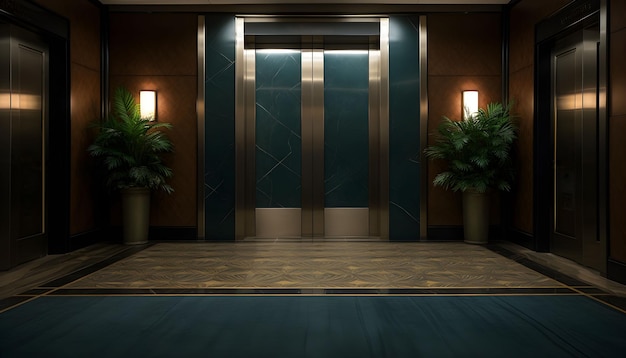 Photo blank simple metal silver elevator door for branding in elegant hotel lobby