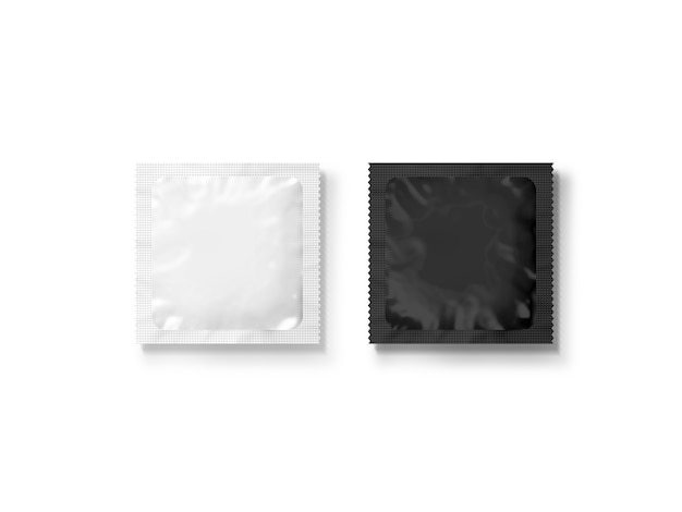 Blank small plastic packet design mockup, black and white