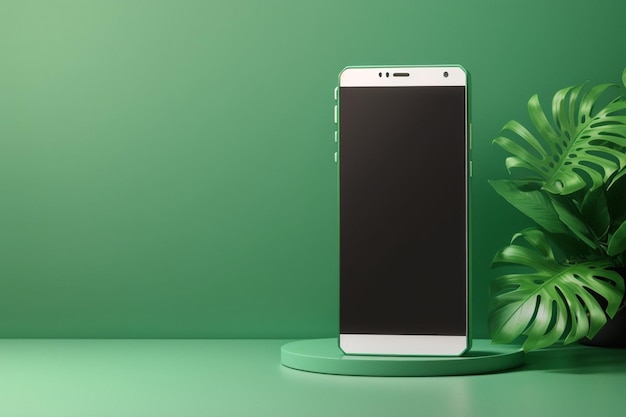 Blank smartphone mockup met groene achtergrond en decoratieve elementen AI gegenereerd