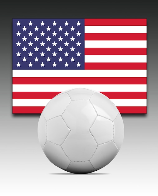 アメリカ代表の旗が付いている空白のサッカーボール