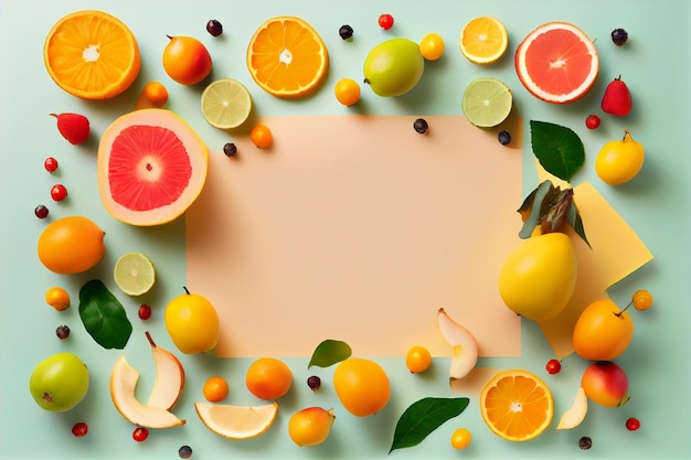 Blank space for text with fruit surrounding